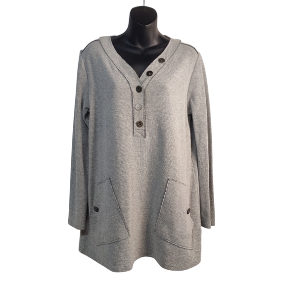 Soft Surroundings Shirt Women's Grey Half Button Downtime Henley Tunic Sz S - Picture 1 of 9